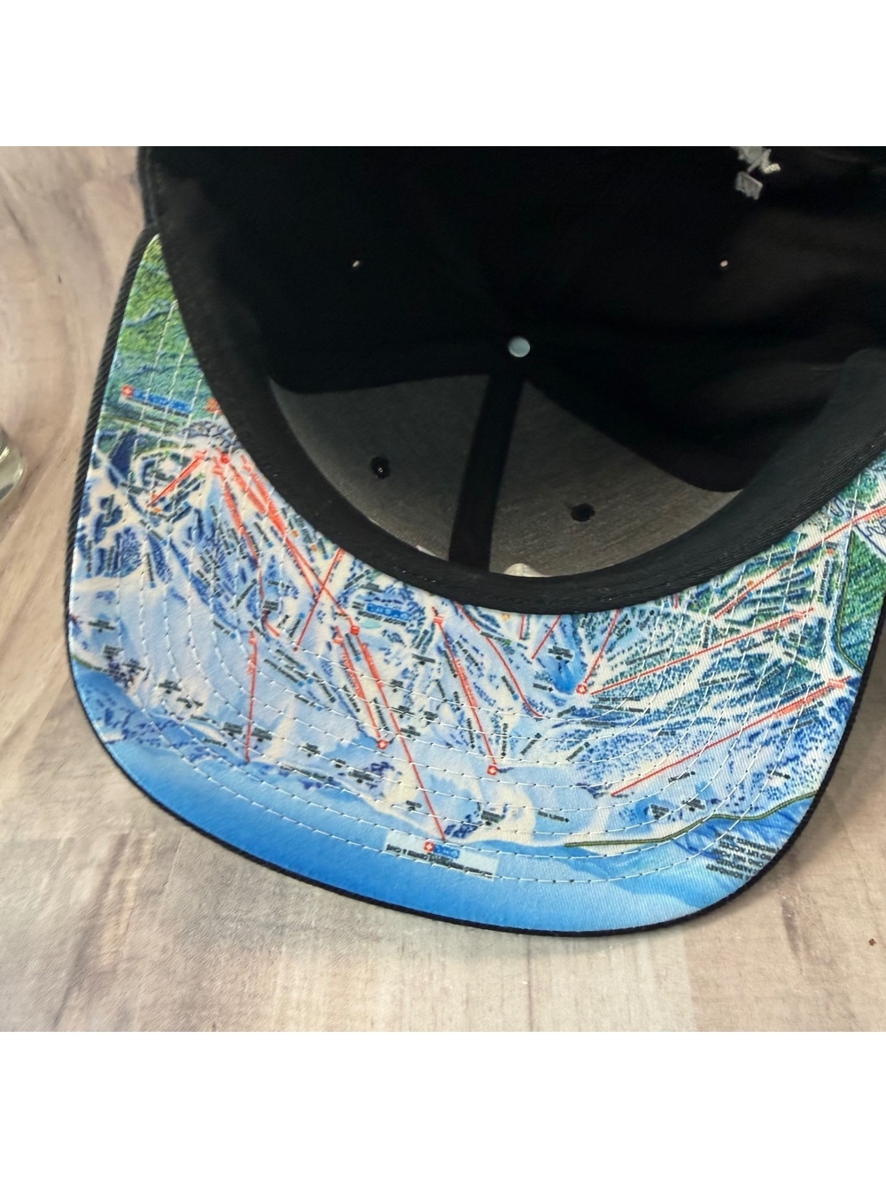 Mammoth Mountain Hat Crown Black White Map Under Brim Snapback Cap Wool Blend - Picture 9 of 9